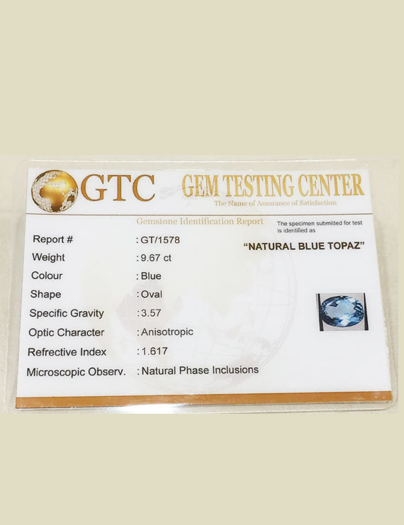 10.60 Ratti (9.67 ct) Natural Blue Topaz